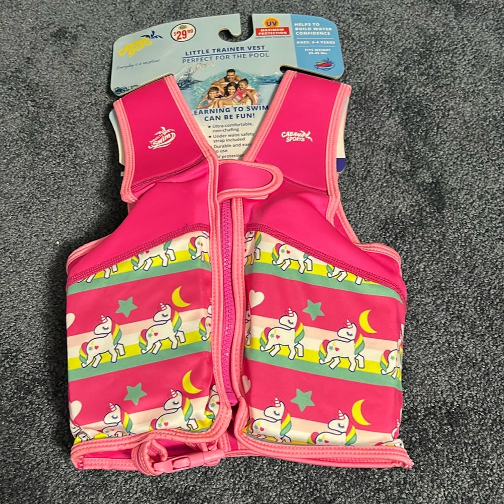 Cabana Sports Little Trainer Swim Vest for the pool Pink. Ages 3-4, weight 33-45
